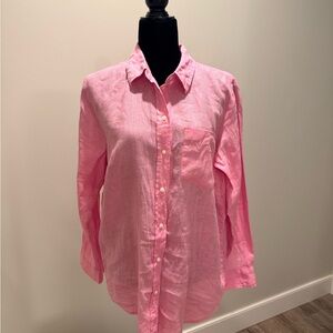 GAP Pink Linen Button-Up Boyfriend Shirt